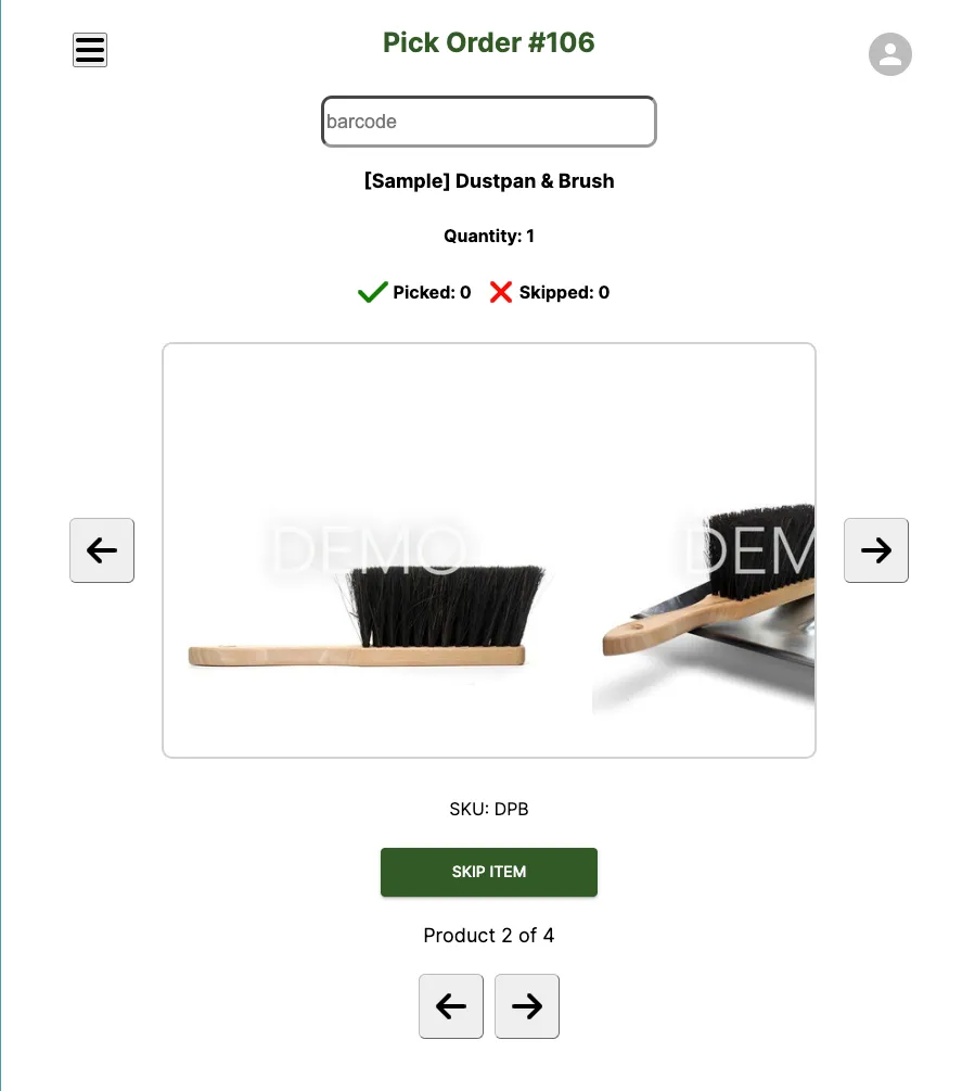 Pick Order screen advanced to the next item after a correct scan