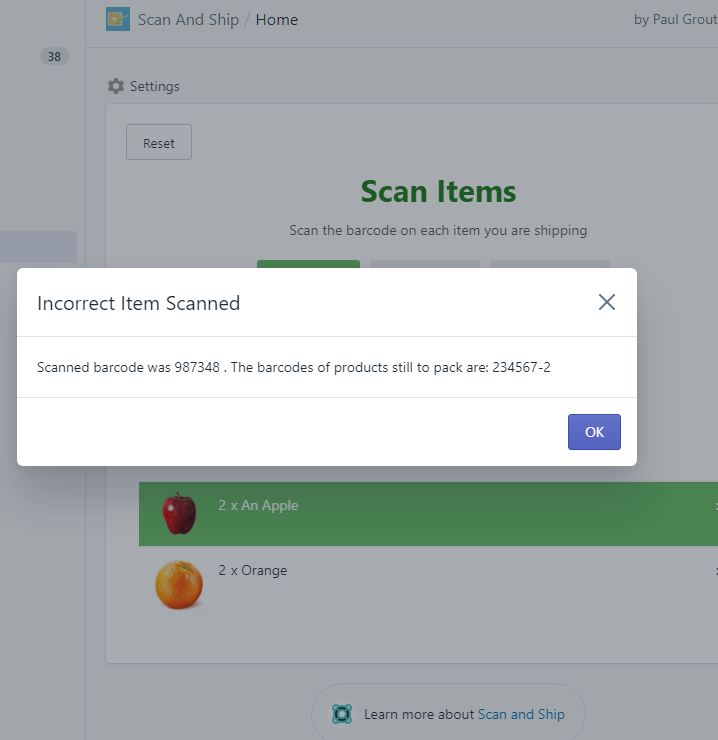 Incorrect Item Scanned