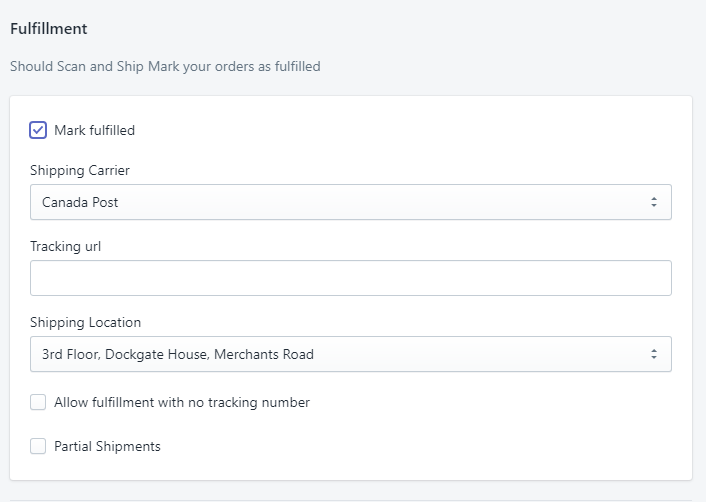 Fulfillment Settings