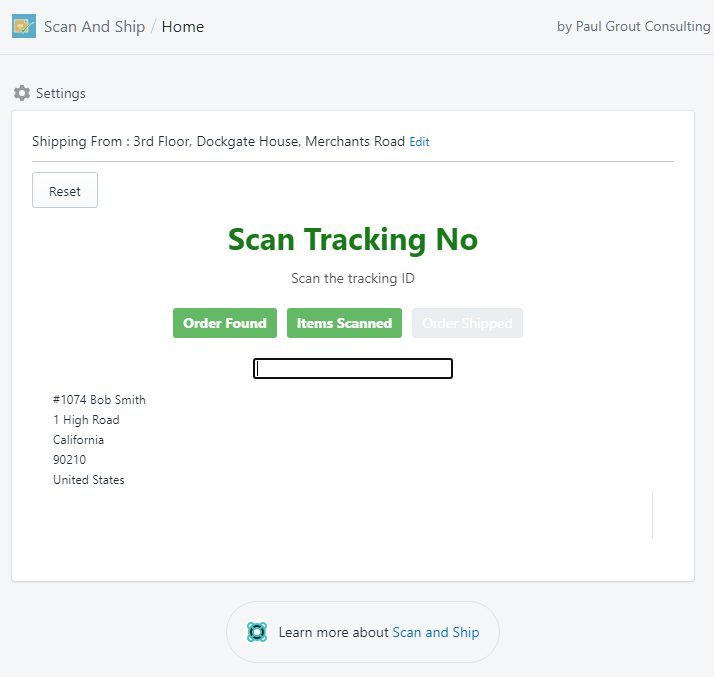 Scanning the Tracking number